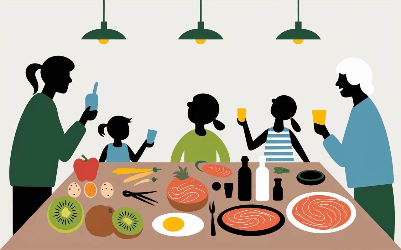 Table aliments riches vitamine C D, compléments, silhouettes