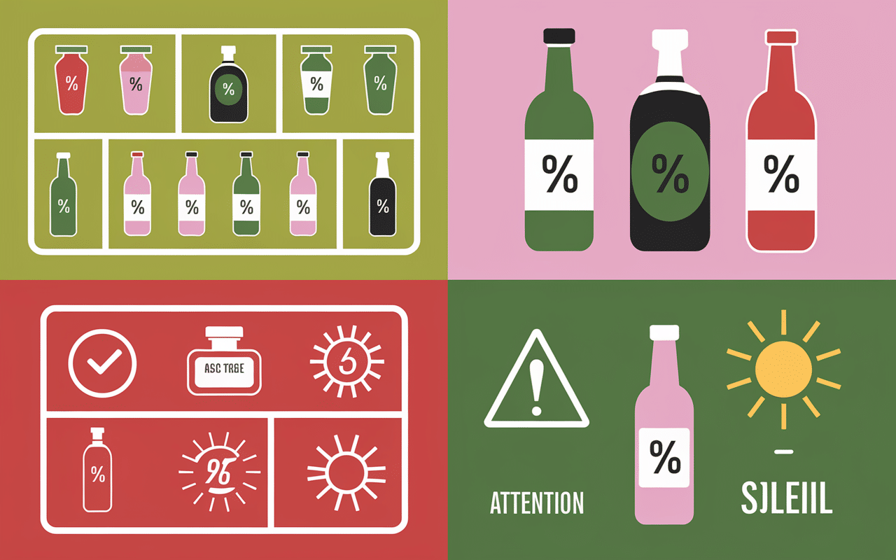 tableau flacons peau avant apres pictogrammes attention soleil