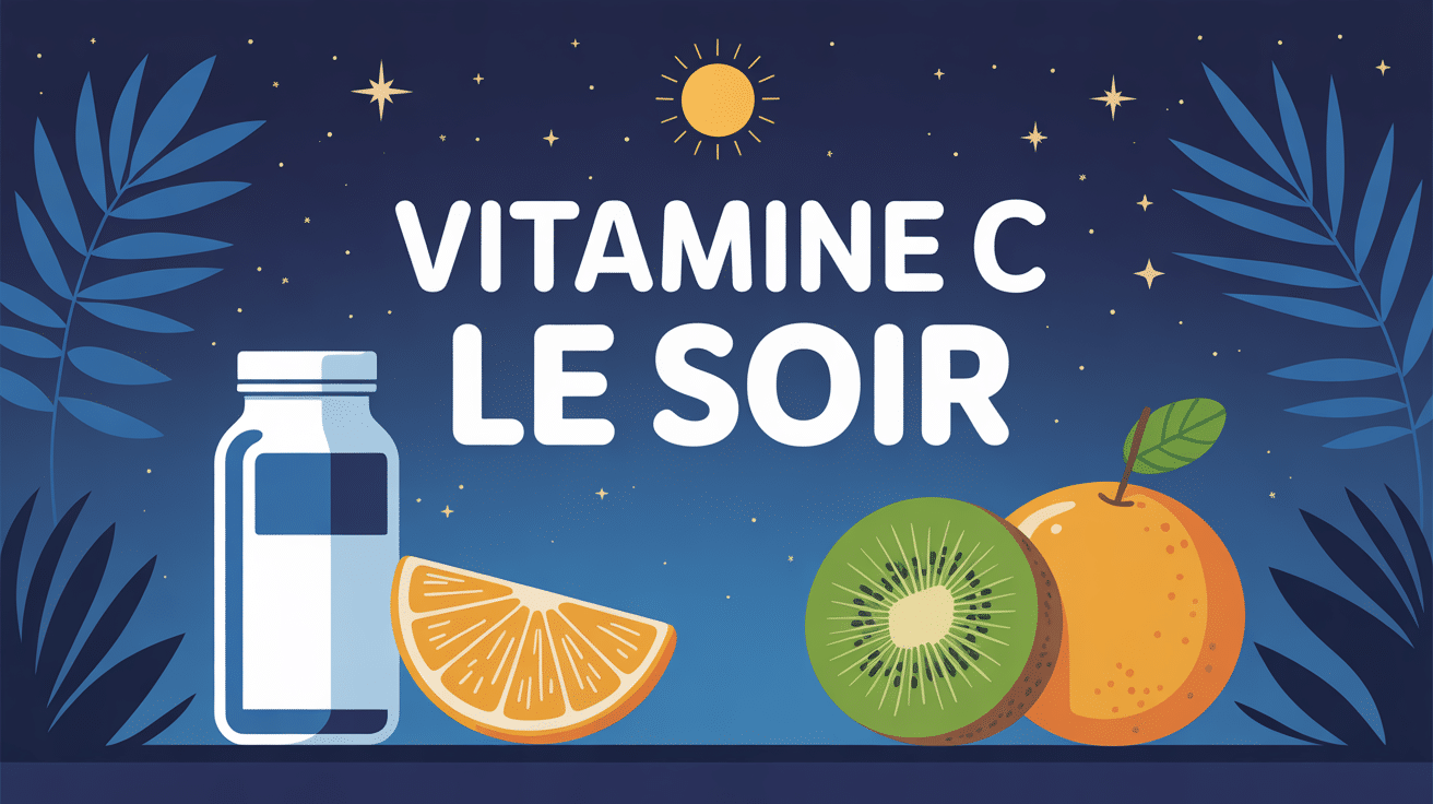 Fond bleu nuit, personnes prennent vitamine C, fruits kiwi orange