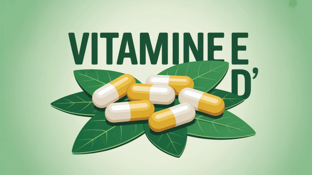 Vitamine D pilules blanches et jaunes sur feuilles verte centre sante