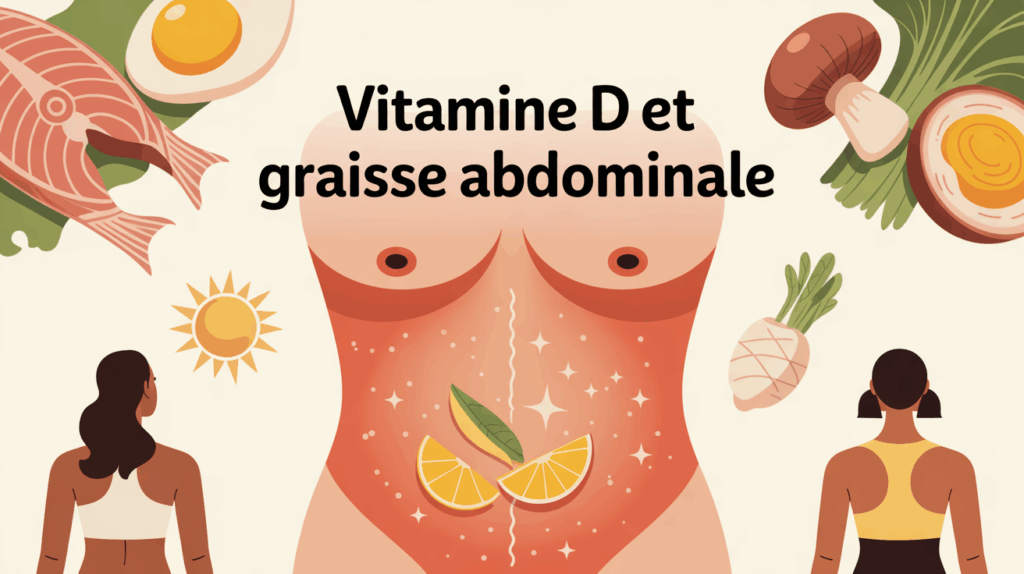 illustration vitamine d ventre plat avec aliments et soleil