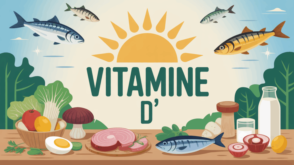 Table aliments riches vitamine D avec soleil