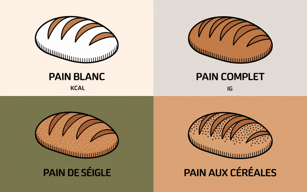 comparatif calories IG pain complet et autres pains