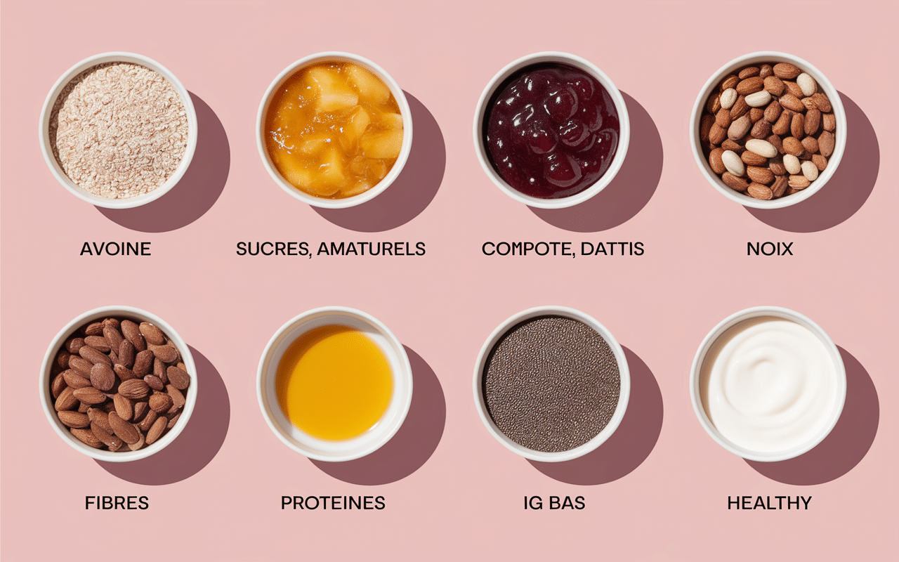 Bols farines healthy, sucres naturels, graines, étiquettes fibres IG bas