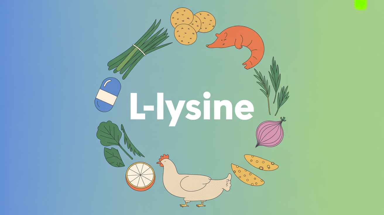 L lysine complements et sources vegetales animales en cercle