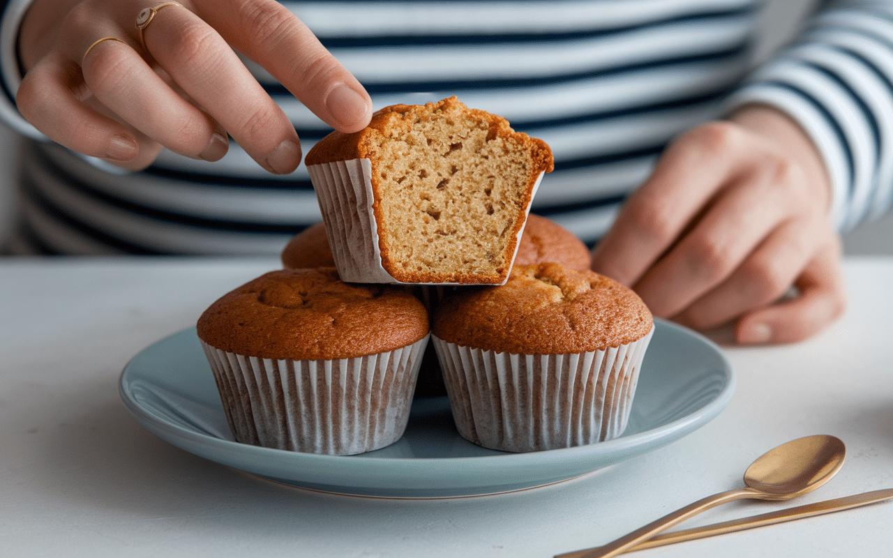 Assiette muffins healthy, texture moelleuse, valeurs nutrition, snack équilibré