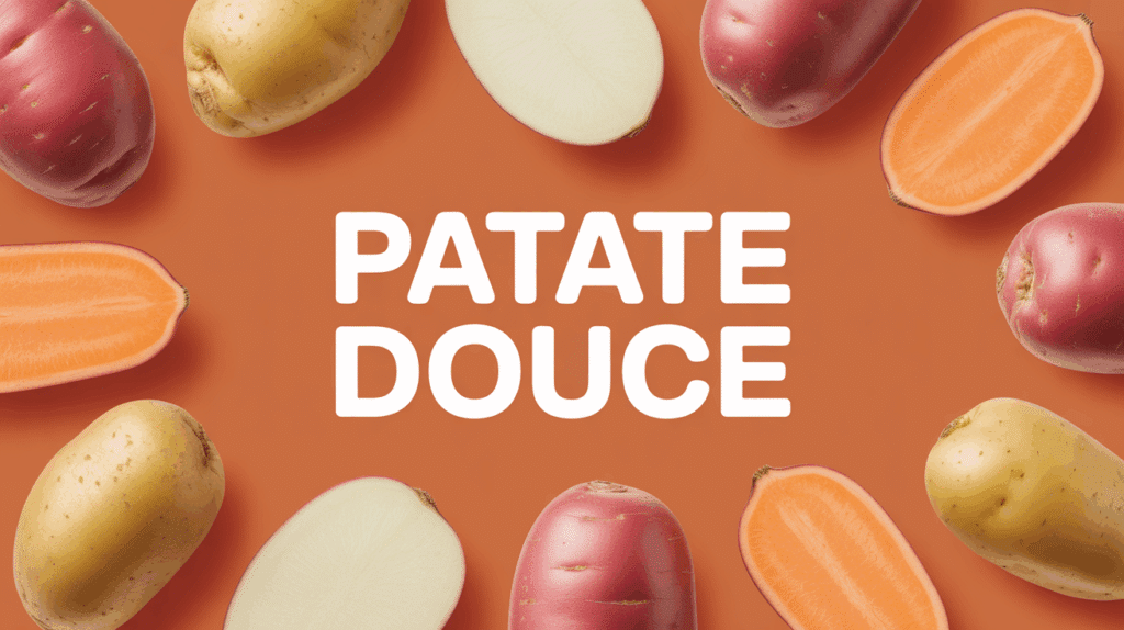Assortiment de patates douces sur fond uni illustrant bienfaits et polyvalence