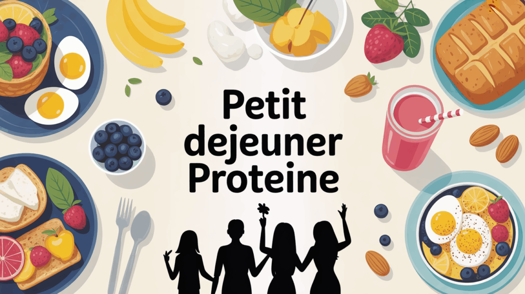 Petit dejeuner proteine avec oeufs fromage blanc fruits et pain complet