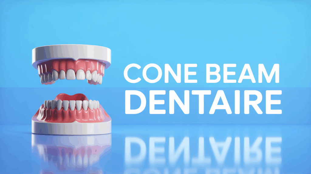 Illustration 3D cone beam dentaire mâchoire fond bleu