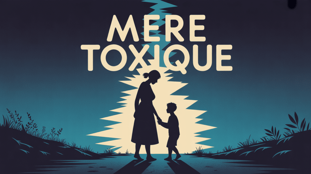 Silhouette mère toxique et enfant séparés fissure lumineuse