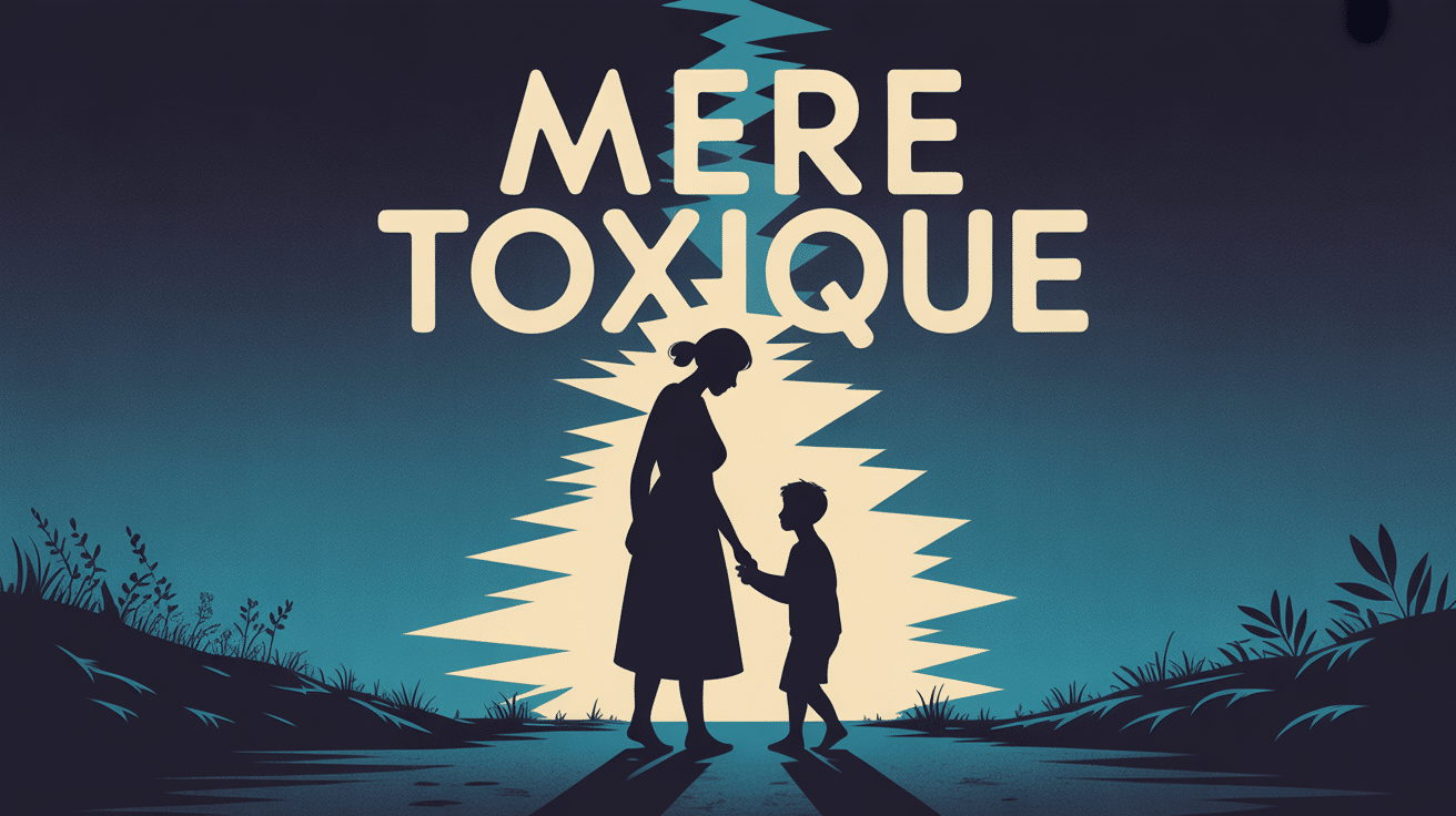 Silhouette mère toxique et enfant séparés fissure lumineuse