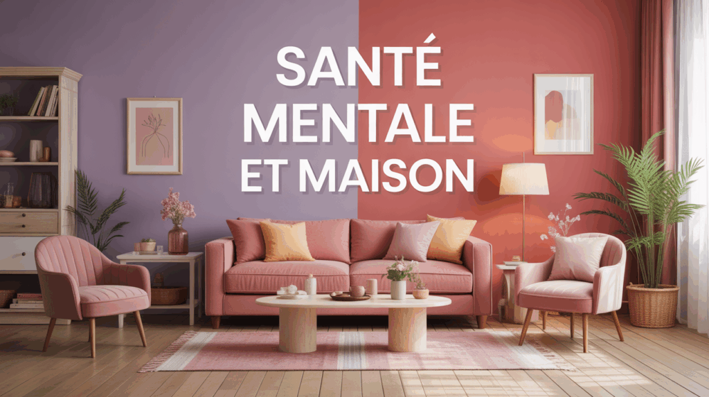 Scène salon stylisé moitié ordonné moitié désordonné santé mentale maison