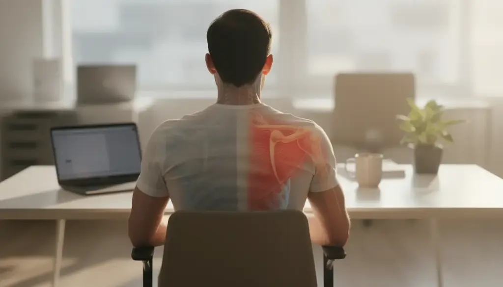 Personne assise bureau schéma muscle grand dorsal prévention