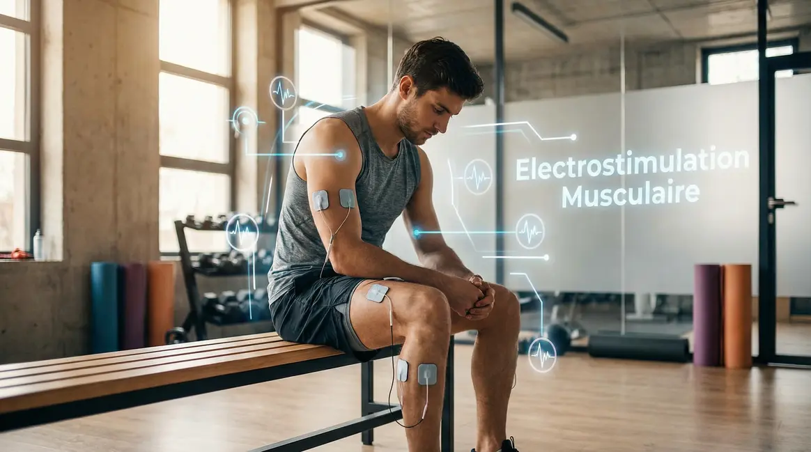 Sportif utilisant appareil d'electrostimulation musculaire