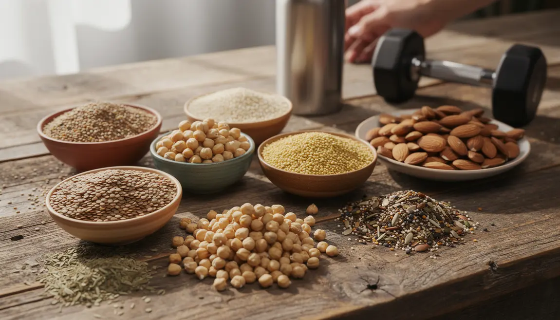 mix ingrédients riches protéines végétales sportifs