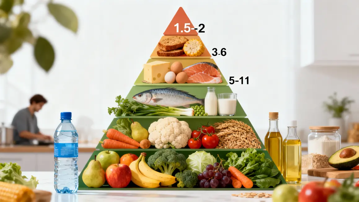Dessin pyramide alimentation saine avec portions