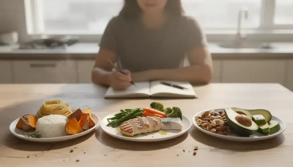 table régime cyclique trois assiettes glucides protéines lipides