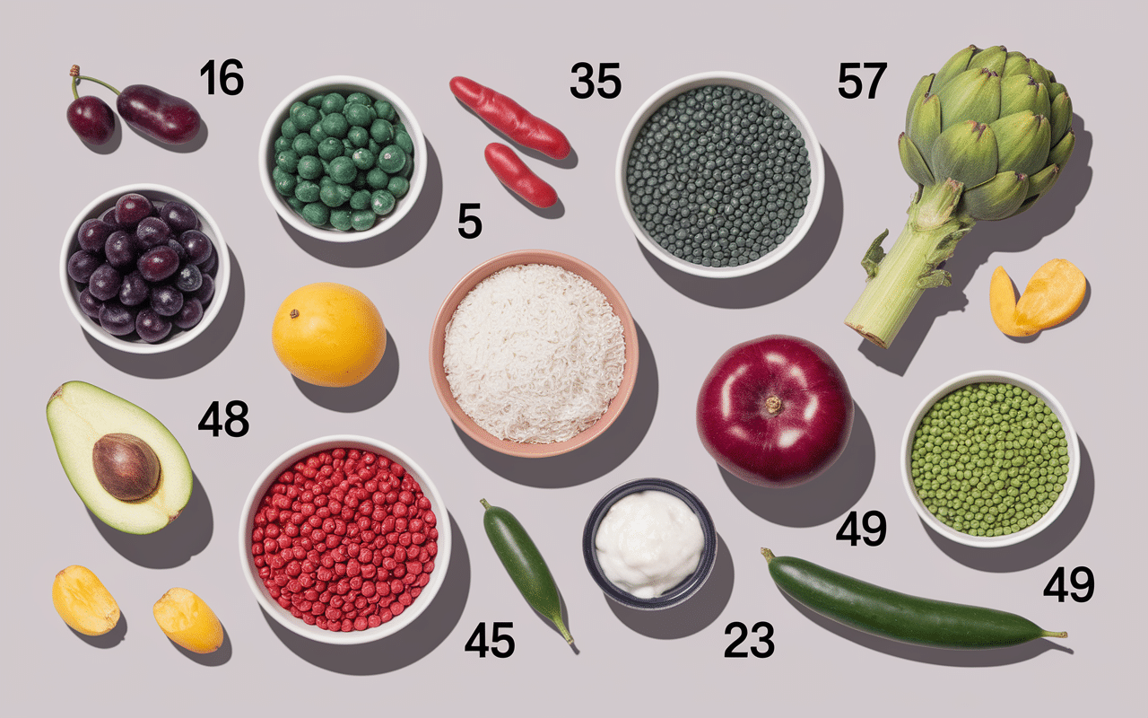 tableau aliments avec des fibres chiffres visibles