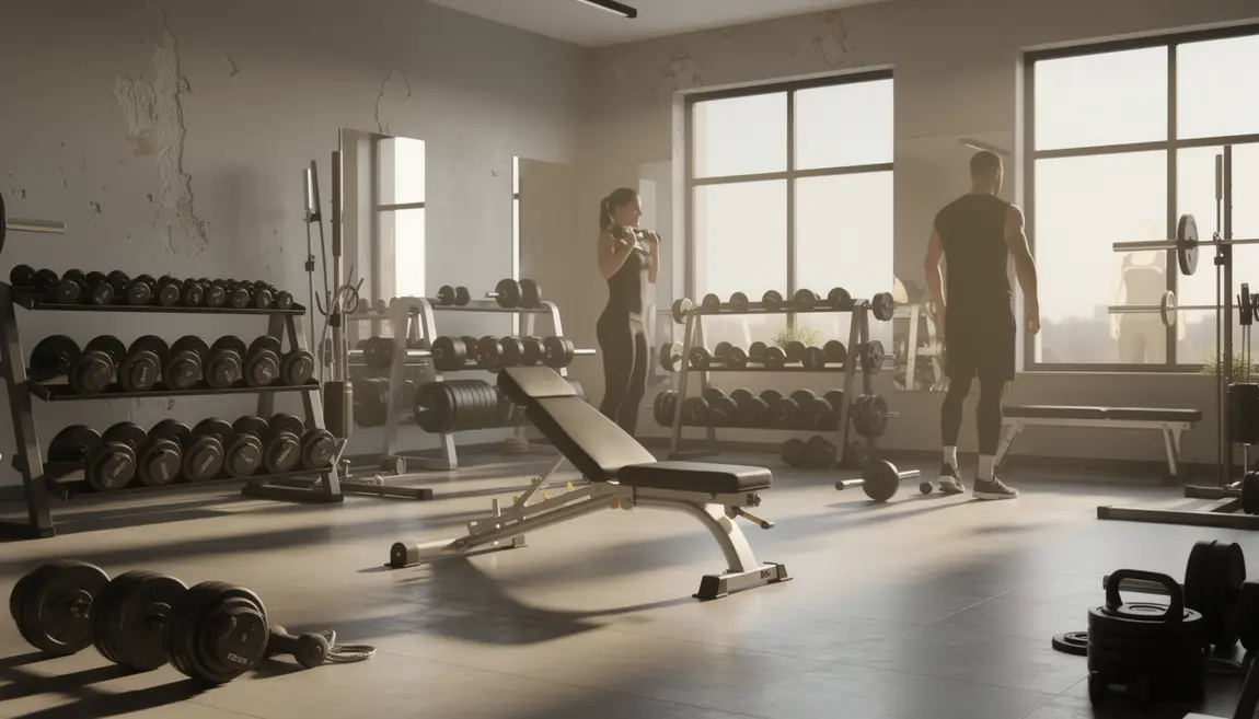 banc de musculation multifonctions au centre d'une salle de sport maison