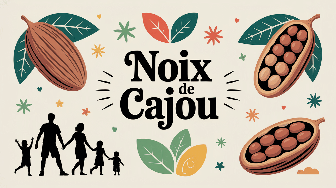 Visuel bienfait des noix de cajou titre et famille