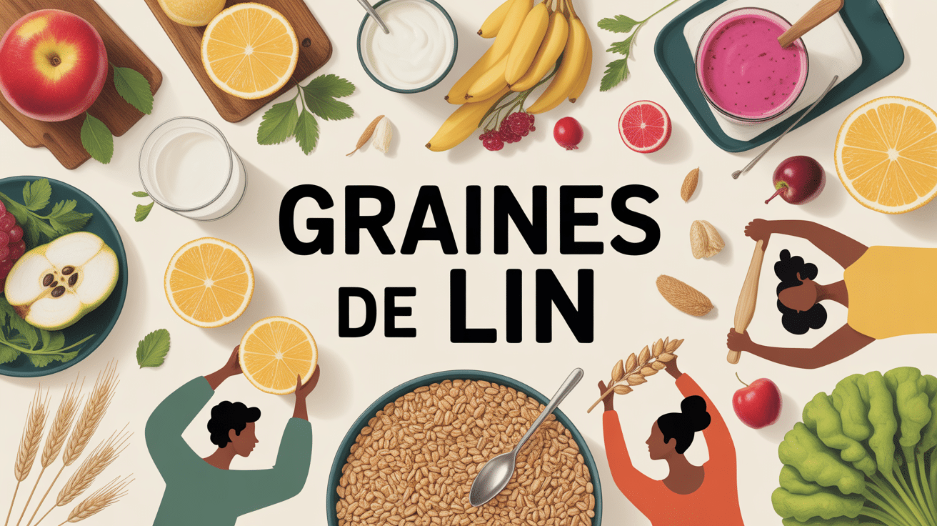 Table moderne avec famille et graines de lin, bienfaits des graines de lin