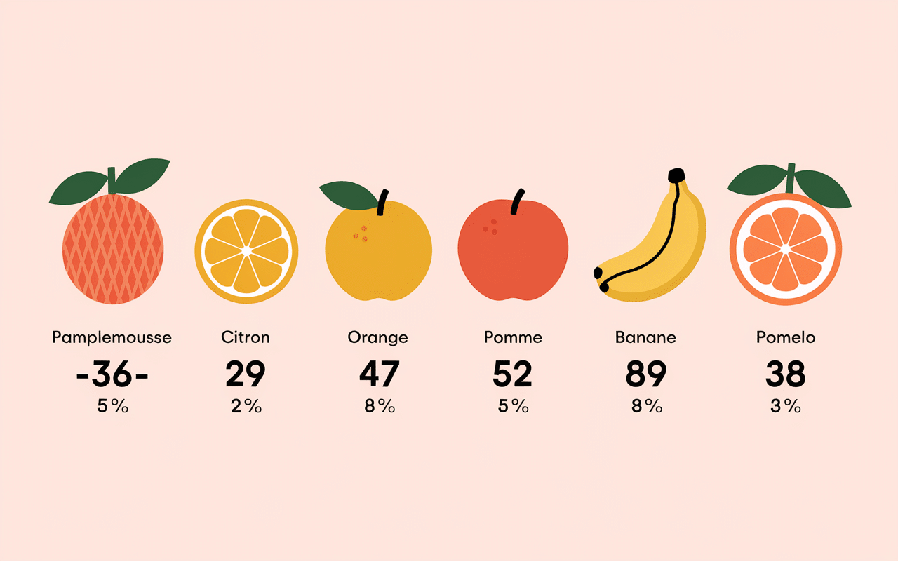 Comparatif calories dans un pamplemousse et agrumes