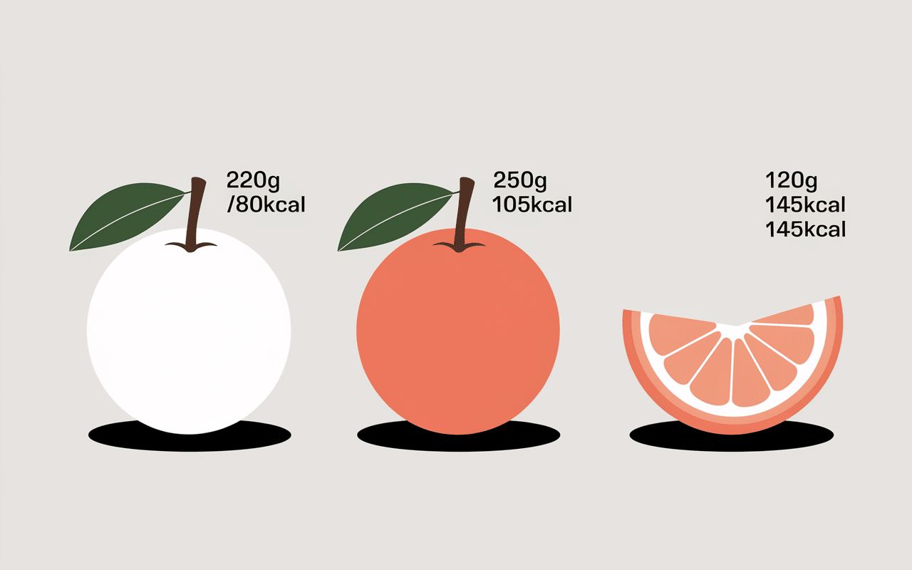 Tableau calories dans un pamplemousse entier et moitié