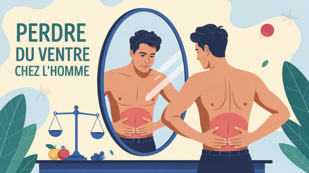 homme perdant du ventre devant miroir