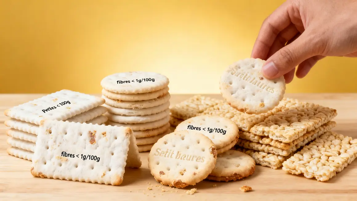 Tableau biscuits secs pauvres en fibres adaptés au régime sans résidu