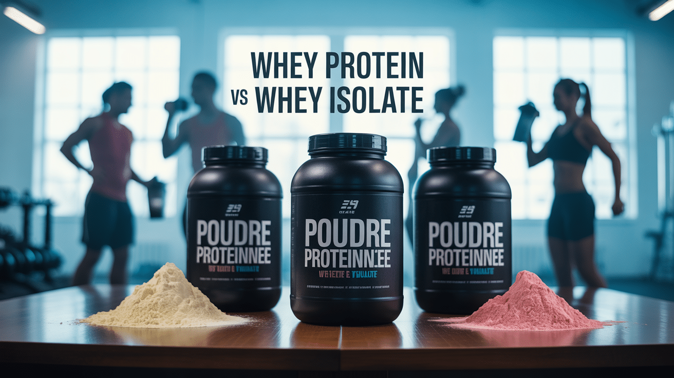 Scène de pots whey protein whey protein isolate en salle de sport