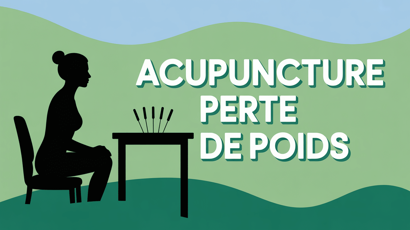 Silhouette avec aiguilles acupuncture et texte temoignage acupuncture et perte de poids
