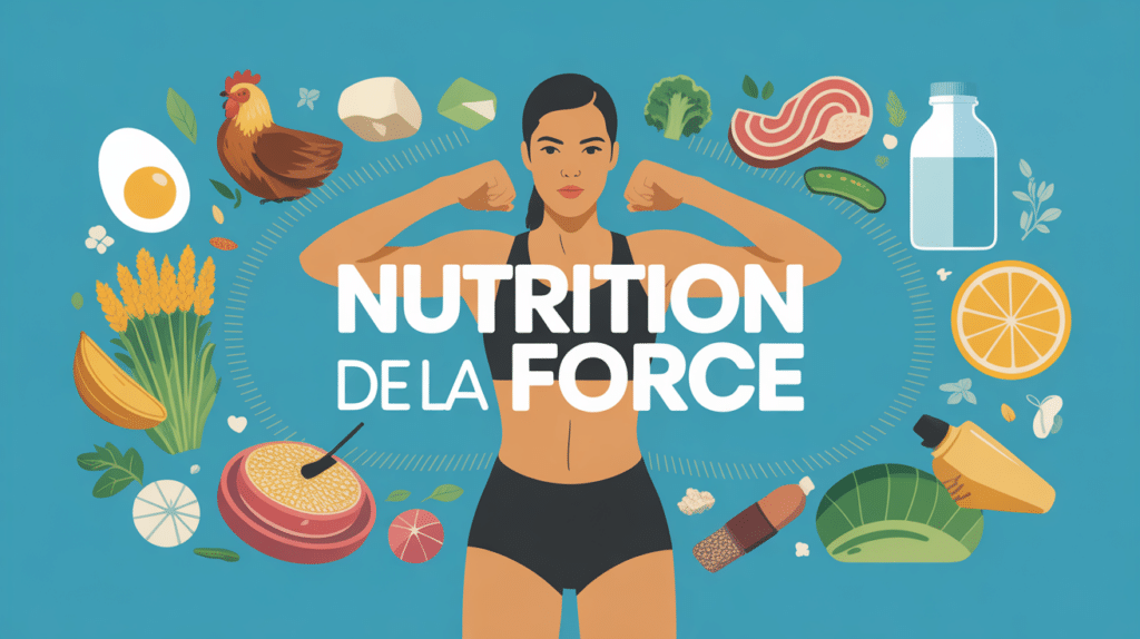 la nutrition de la force, silhouette sportif et symboles alimentaires