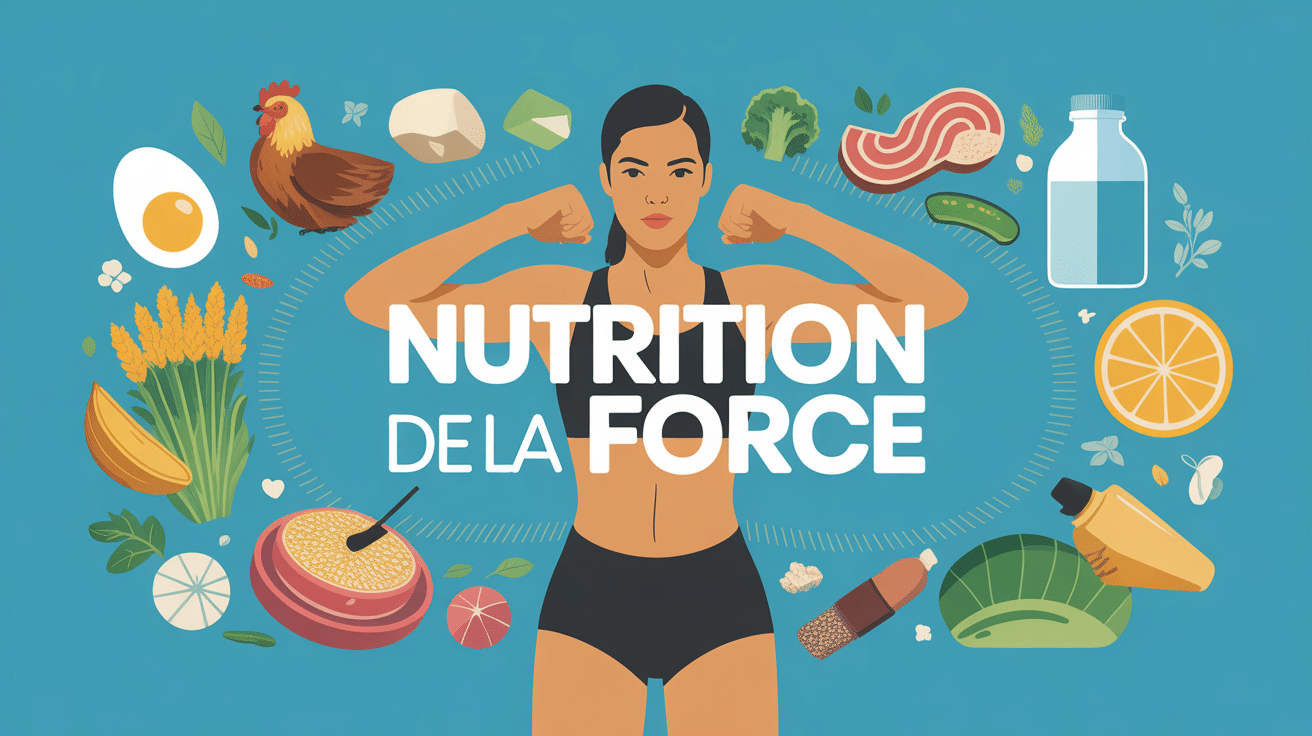 la nutrition de la force, silhouette sportif et symboles alimentaires