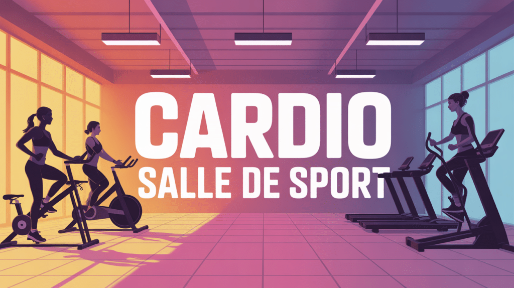 Salle de sport, silhouettes sur appareils cardio, programme cardio salle de sport