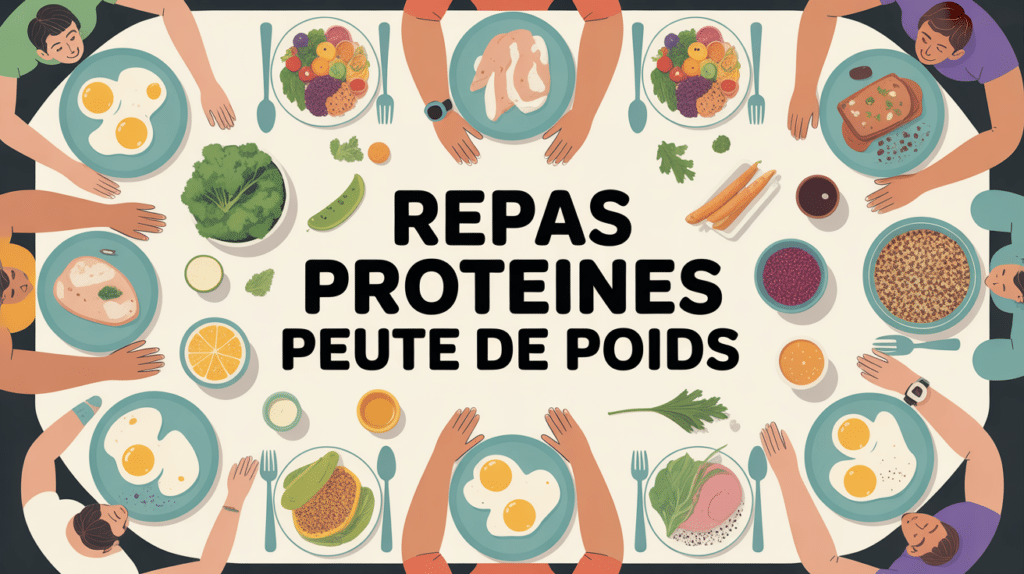 table repas proteine perte de poids personnes souriantes