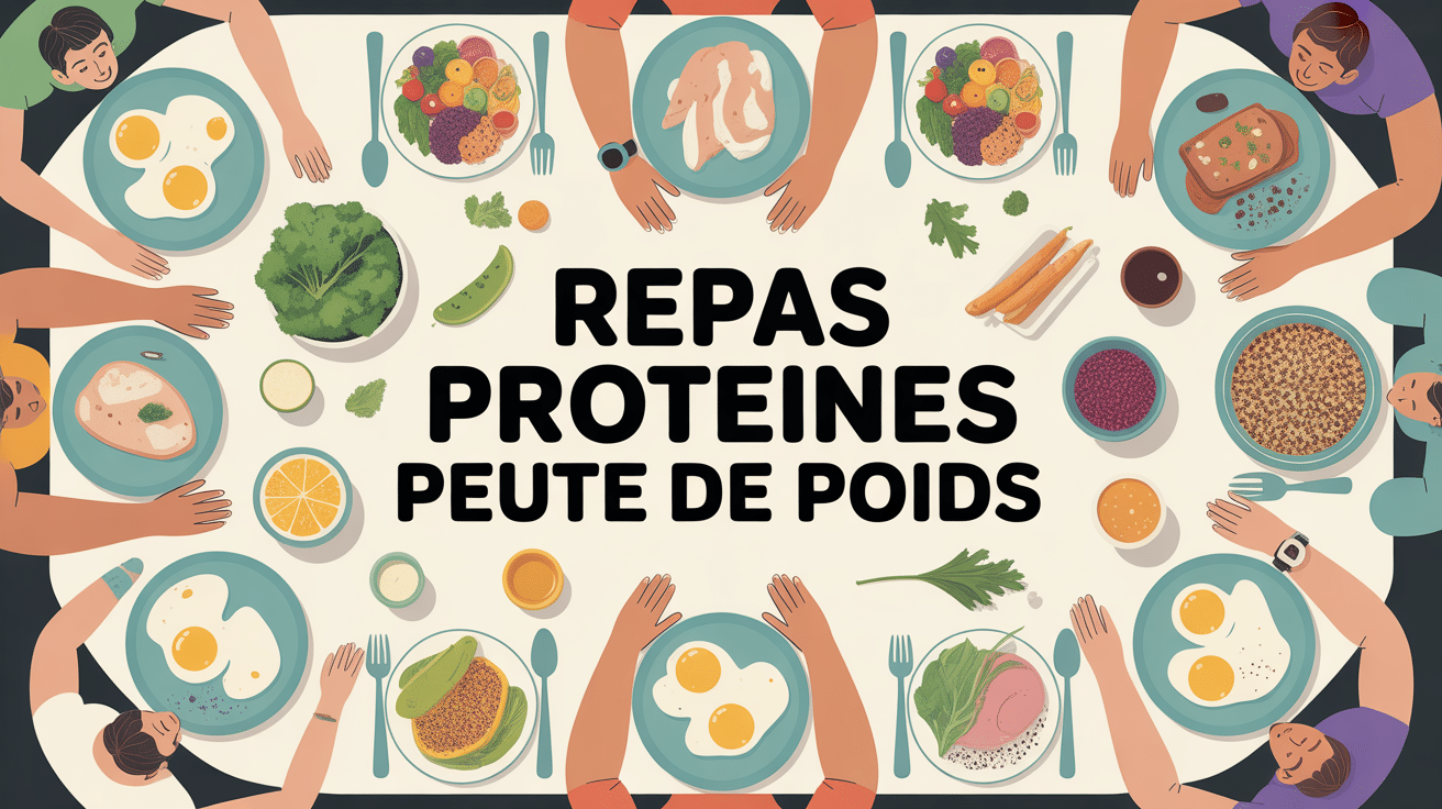 table repas proteine perte de poids personnes souriantes