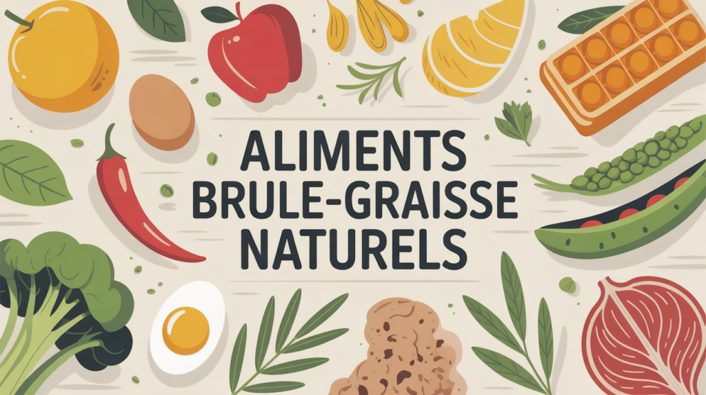 aliments brûle graisse naturels en illustration stylisée sur table