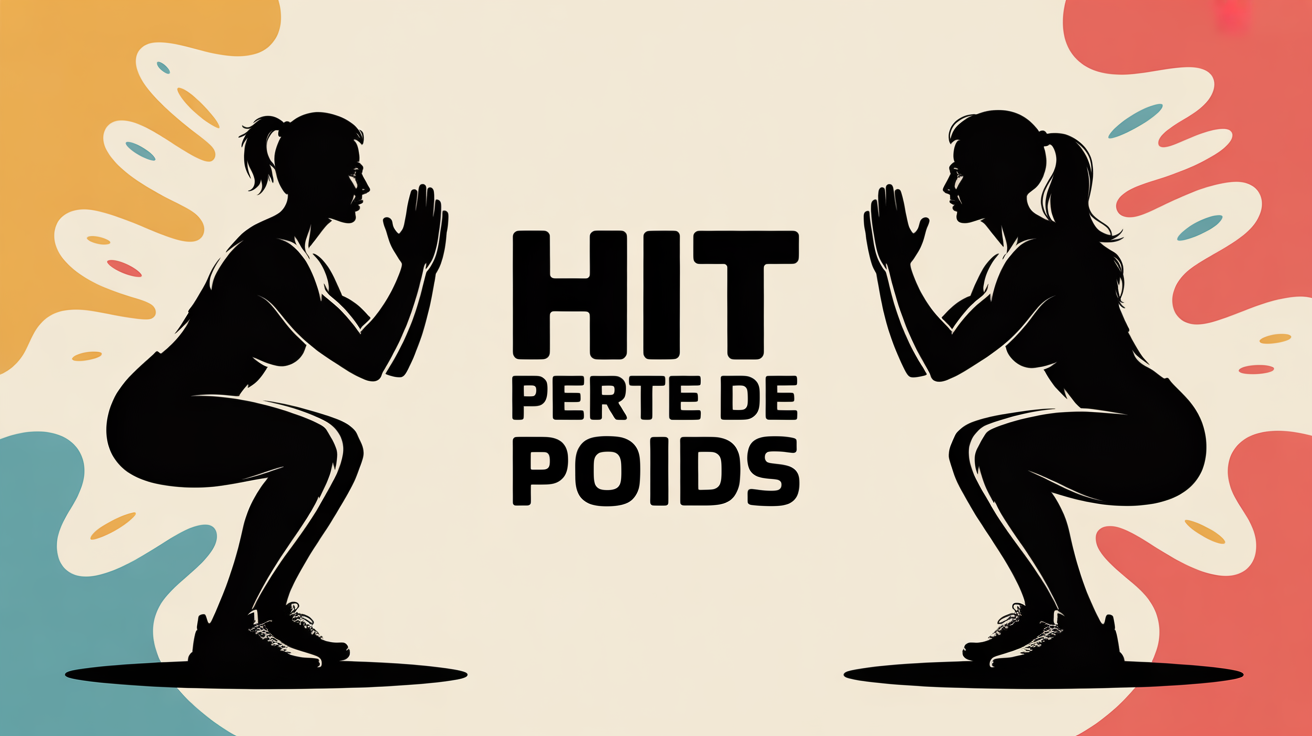 hiit perte de poids, silhouette squat dynamique fond coloré