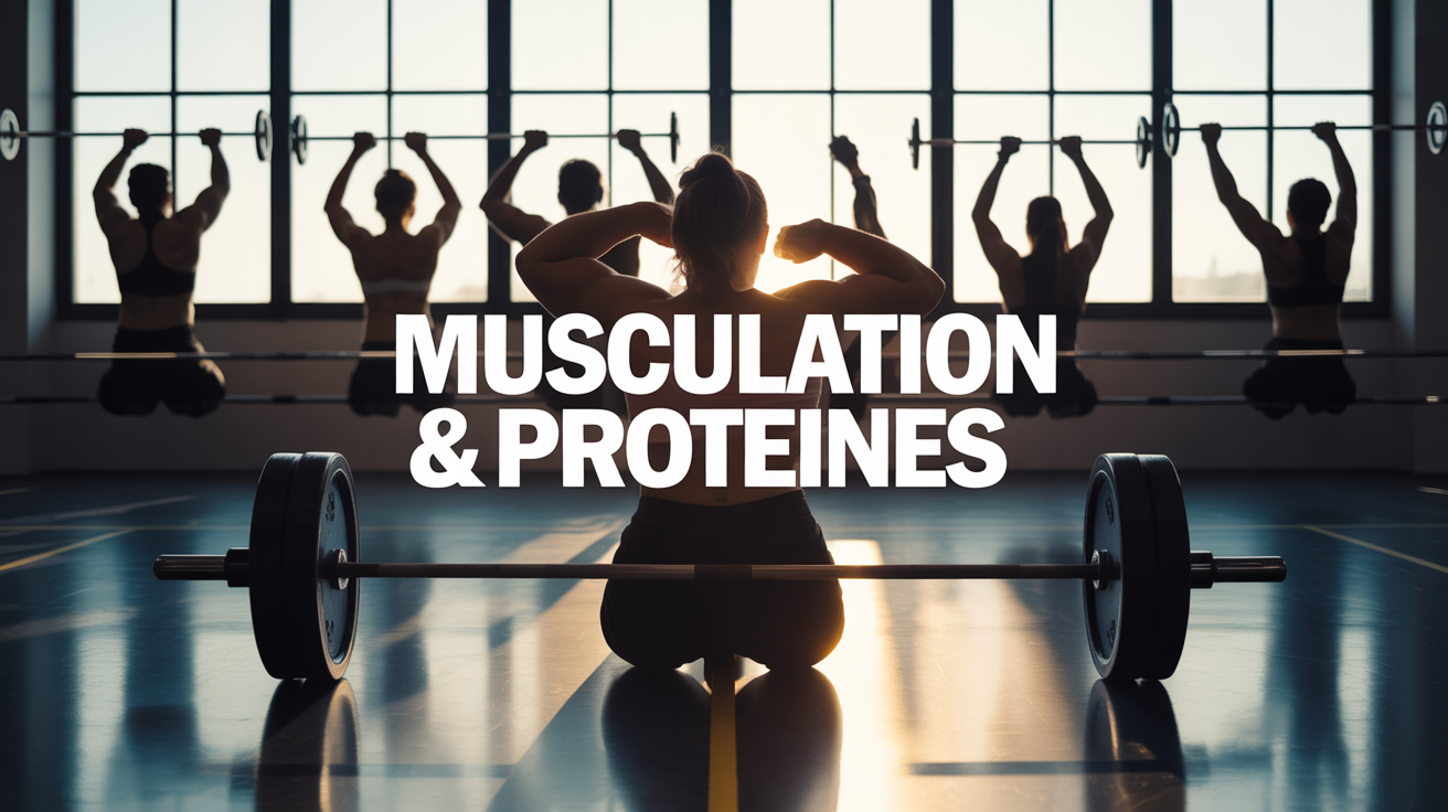 Image fond sportif avec texte recette riche en proteine musculation