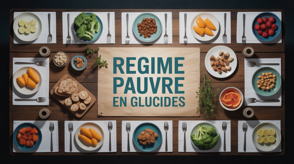 table avec aliments pauvre en glucide répartis