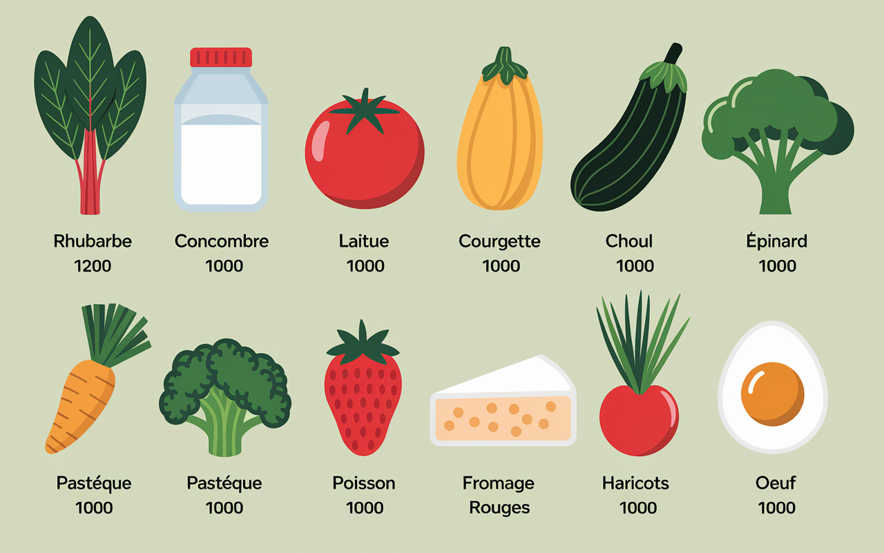 Tableau comparatif top 15 aliments faibles en calories