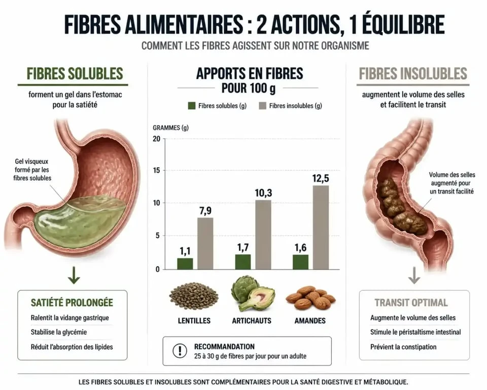 Infographie sur les bienfaits des aliments riches en fibres pour maigrir et la satiété