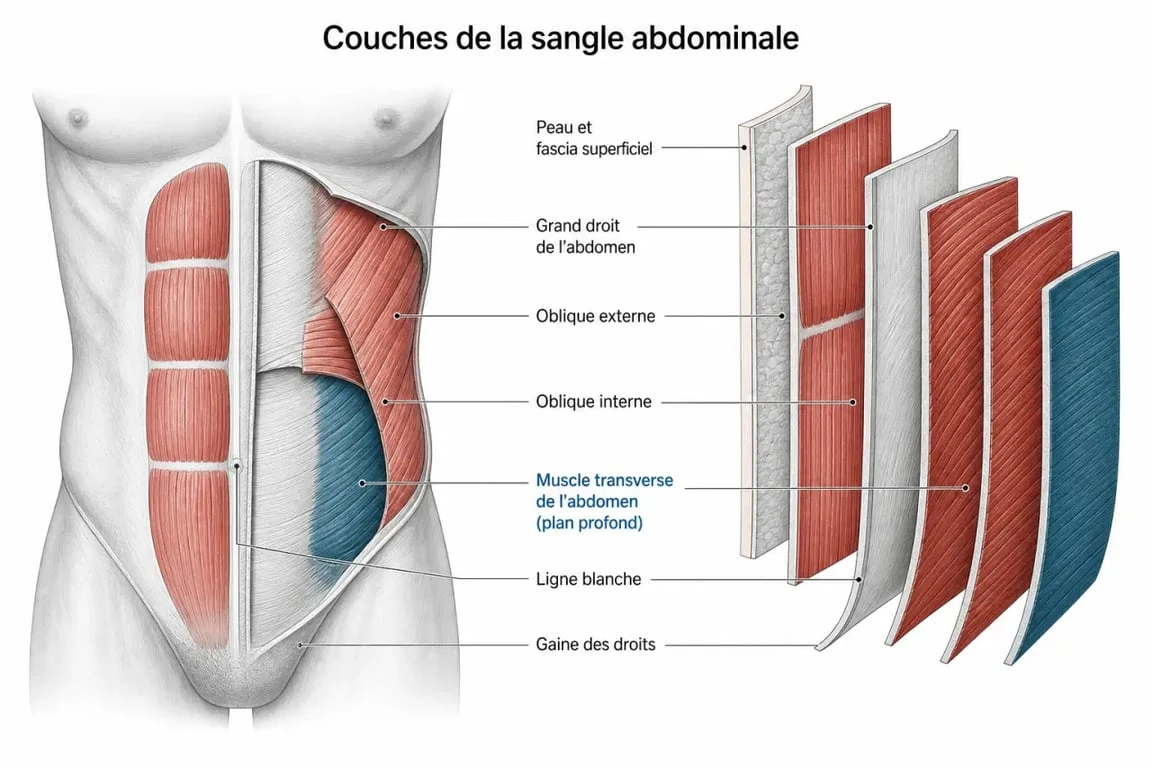 Schéma anatomique des abdominaux profonds pour muscler les abdominaux profonds