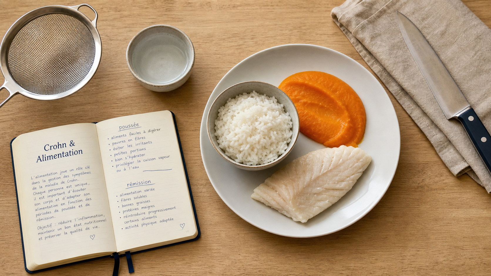 Maladie de Crohn aliments a eviter : assiette douce pour calmer les intestins