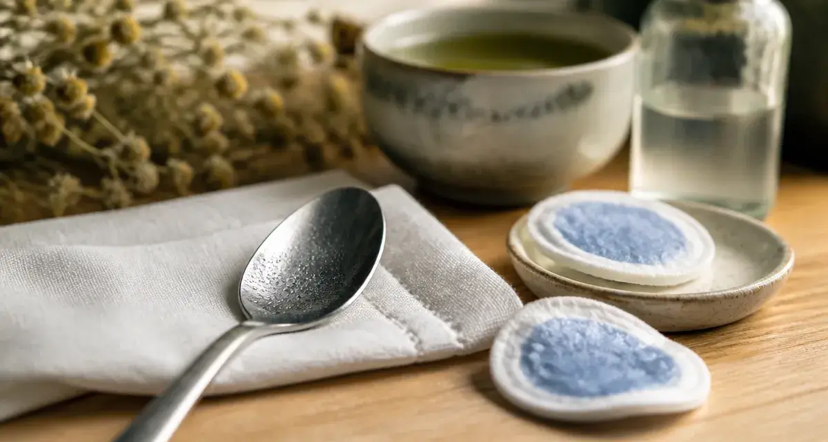 Paupière gonflée remède grand-mère : cuillère froide et hydrolat de bleuet