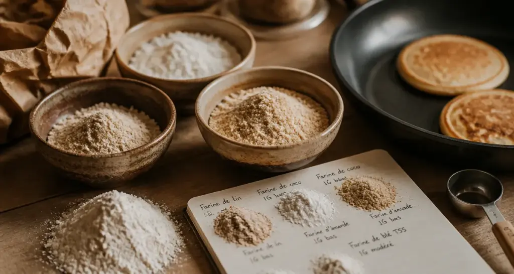 Quelle est la farine la moins calorique : farines alternatives (lin, coco, amande) pour pancakes