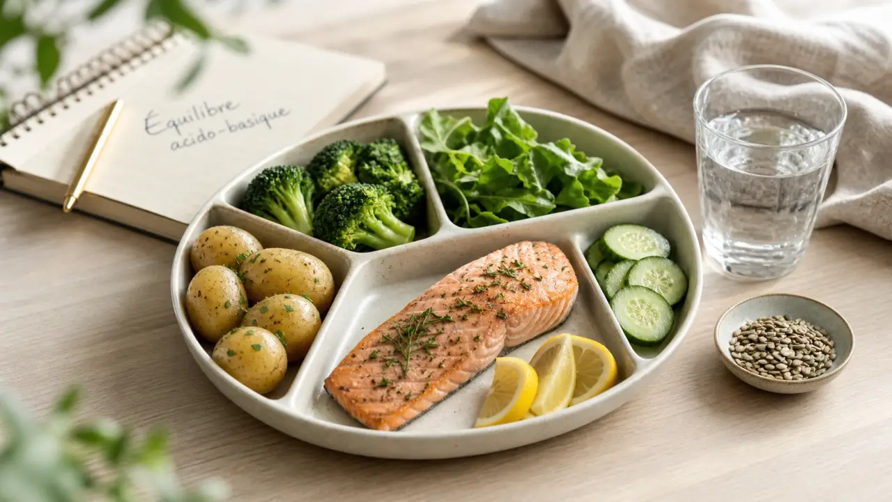 Assiette d’aliments acides ou alcalins, équilibre acido-basique