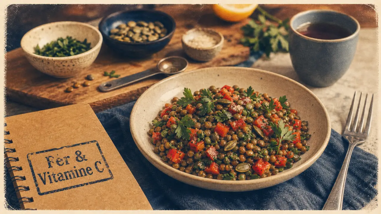 Aliments avec beaucoup de fer et vitamine C : salade de lentilles au citron