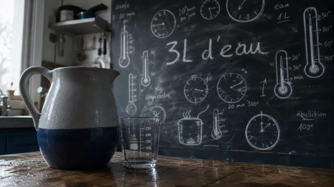 Boire 3L d eau par jour : pichet et verre sur table, utile pendant l effort