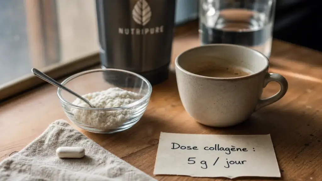 Combien de collagène par jour : bol de collagène hydrolysé et dose 5 g/j